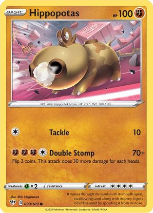 Hippopotas 093  - Reverse Holofoil SWSH03 Darkness Ablaze - Common