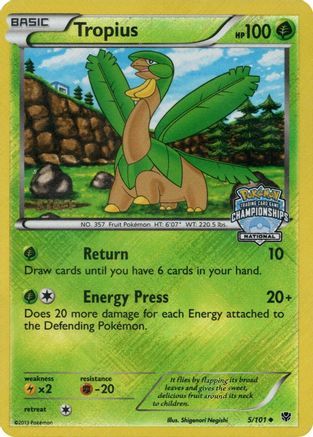 Tropius - 5/101 (National Championships) [Staff]/101  - Reverse Holofoil League & Championship Cards - Promo