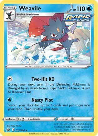 Weavile 031  - Reverse Holofoil SWSH06 Chilling Reign - Holo Rare