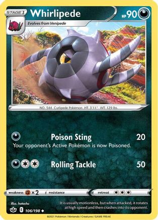 Whirlipede 106  - Reverse Holofoil SWSH06 Chilling Reign - Uncommon