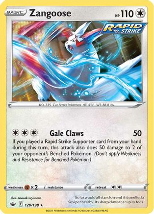 Zangoose 120  - Reverse Holofoil SWSH06 Chilling Reign - Rare