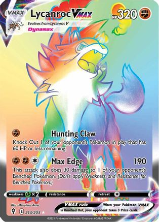 Lycanroc VMAX (Secret) 213  - Holofoil SWSH07 Evolving Skies - Secret Rare