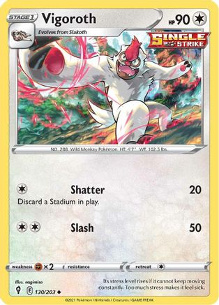 Vigoroth 130  - Reverse Holofoil SWSH07 Evolving Skies - Uncommon