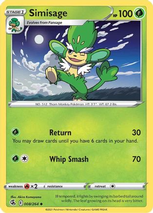 Simisage 008  - Reverse Holofoil SWSH08 Fusion Strike - Uncommon