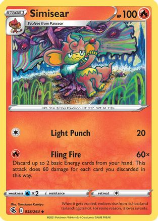Simisear 038  - Reverse Holofoil SWSH08 Fusion Strike - Uncommon