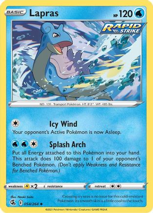 Lapras 054  - Reverse Holofoil SWSH08 Fusion Strike - Uncommon