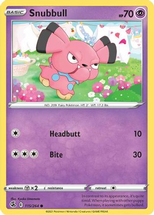 Snubbull 115  - Reverse Holofoil SWSH08 Fusion Strike - Common