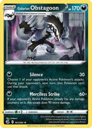 Galarian Obstagoon 161  - Reverse Holofoil SWSH08 Fusion Strike - Holo Rare