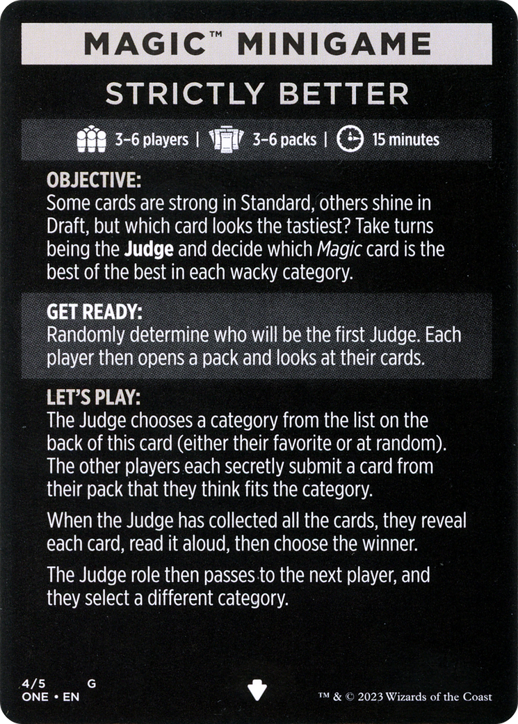 Strictly Better // Strictly Better (cont'd) (MONE-004) - Phyrexia: All Will Be One Minigames