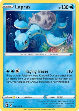 Lapras 031  - Reverse Holofoil SWSH09 Brilliant Stars - Rare