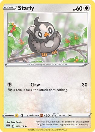 Starly 117  - Reverse Holofoil SWSH09 Brilliant Stars - Common