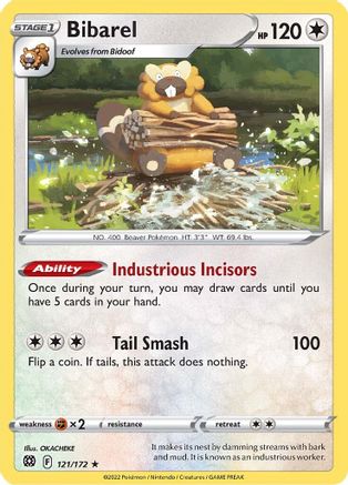 Bibarel 121  - Reverse Holofoil SWSH09 Brilliant Stars - Holo Rare