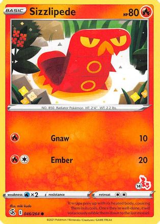 Sizzlipede - 046/264 (#14 Cinderace Stamped)/264  Battle Academy 2022 - Promo