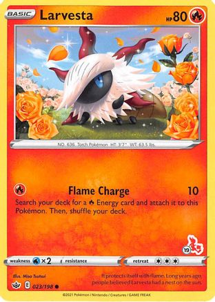 Larvesta - 023/198 (#19 Cinderace Stamped)/198  Battle Academy 2022 - Promo