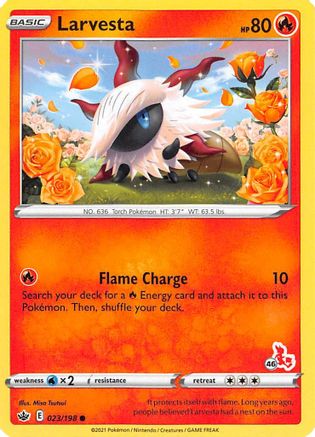Larvesta - 023/198 (#46 Cinderace Stamped)/198  Battle Academy 2022 - Promo