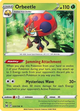 Orbeetle 020  - Reverse Holofoil SWSH11 Lost Origin - Holo Rare
