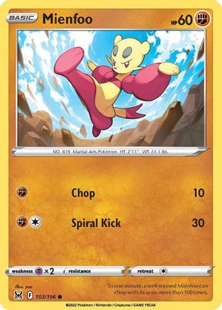Mienfoo 103  - Reverse Holofoil SWSH11 Lost Origin - Common