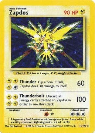 Zapdos 016  - Holofoil Base Set - Holo Rare