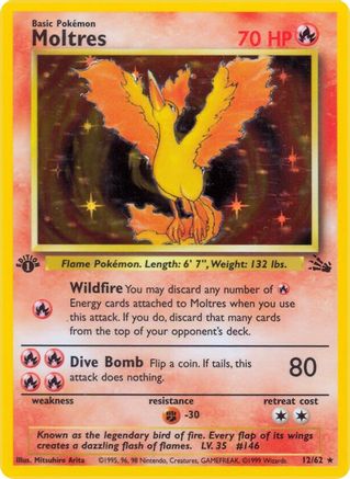 Moltres (12) 012  - 1st Edition Holofoil Fossil - Holo Rare