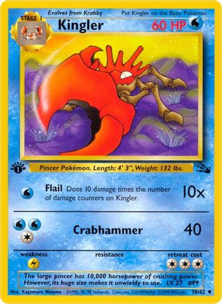 Kingler 038  - 1st Edition Fossil - Uncommon