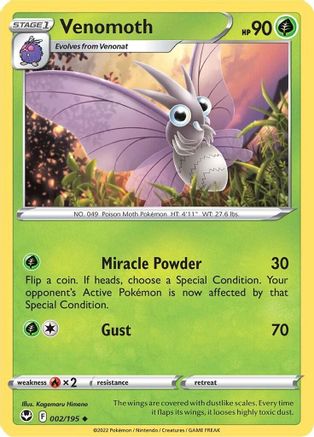Venomoth 002  - Reverse Holofoil SWSH12 Silver Tempest - Uncommon