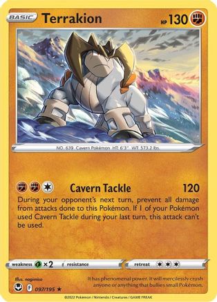Terrakion 097  - Reverse Holofoil SWSH12 Silver Tempest - Holo Rare
