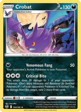 Crobat 105  - Reverse Holofoil SWSH12 Silver Tempest - Holo Rare