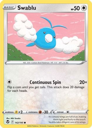 Swablu 142  - Reverse Holofoil SWSH12 Silver Tempest - Common