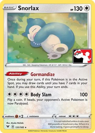 Snorlax - 131/185/185  - Holofoil Prize Pack Series Cards - Rare