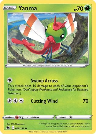 Yanma 008  - Reverse Holofoil Crown Zenith - Common