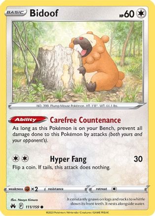 Bidoof 111  Crown Zenith - Common