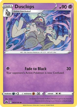 Dusclops 063  - Reverse Holofoil Crown Zenith - Uncommon