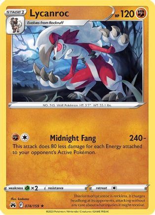 Lycanroc 074  - Reverse Holofoil Crown Zenith - Rare