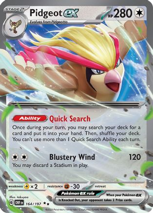 Pidgeot ex 164  - Holofoil SV03 Obsidian Flames - Double Rare