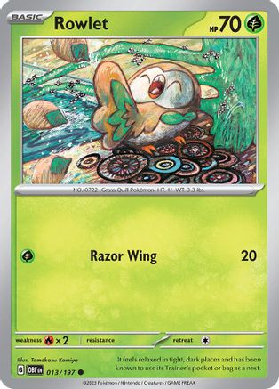 Rowlet 013  - Reverse Holofoil SV03 Obsidian Flames - Common