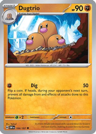 Dugtrio 104  - Reverse Holofoil SV03 Obsidian Flames - Uncommon