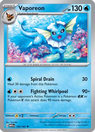 Vaporeon 134  - Reverse Holofoil SV Scarlet & Violet 151 - Rare