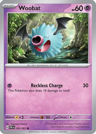 Woobat 032  - Reverse Holofoil SV Paldean Fates - Common