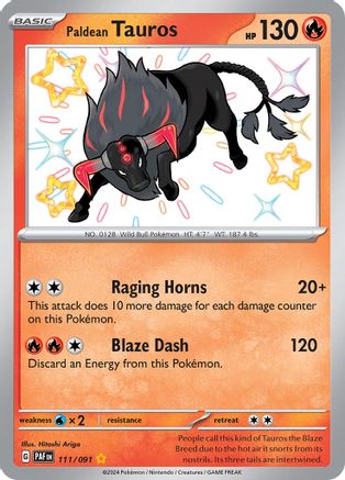 Paldean Tauros 111/091  - Holofoil SV Paldean Fates - Shiny Rare