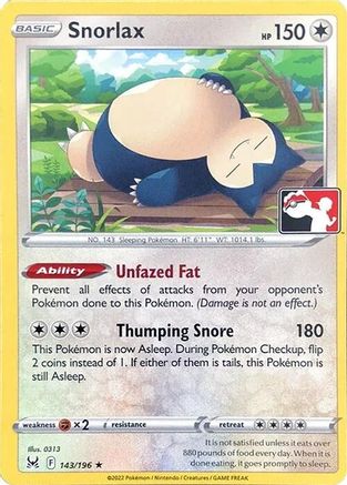 Snorlax 143/196  Prize Pack Series Cards - Rare