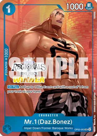 Mr.1 (Daz.Bonez) (Online Regional 2024 Vol. 3) [Winner] (OP02-063) - One Piece Promotion Cards Foil