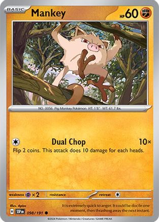 Mankey 098  - Reverse Holofoil SV08 Surging Sparks - Common