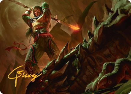 Sarkhan's Resolve Art Card (18/54) (Gold-Stamped Signature) [Tarkir: Dragonstorm Art Series]