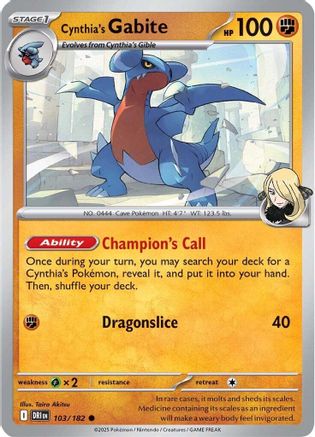 Cynthia's Gabite 103  - Reverse Holofoil SV10 Destined Rivals - Common