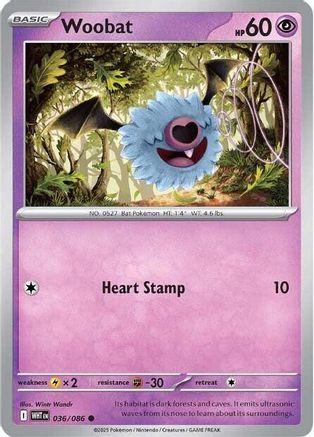 Woobat 036  - Reverse Holofoil SV White Flare - Common