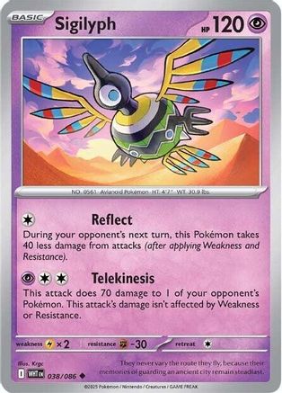 Sigilyph 038  - Reverse Holofoil SV White Flare - Uncommon