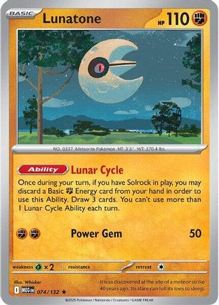 Lunatone 074  - Reverse Holofoil ME01 Mega Evolution - Rare