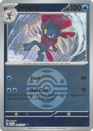 Weavile 045/217  - Reverse Holofoil ME Ascended Heroes - Uncommon