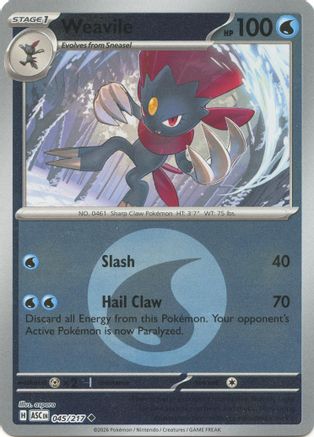 Weavile 045/217  - Reverse Holofoil ME Ascended Heroes - Uncommon