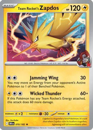 Team Rocket's Zapdos 070/182  Deck Exclusives - Rare